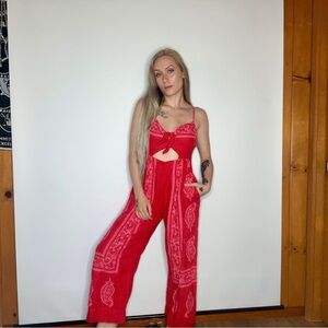 Free People Red Paisley Jumpsuit
